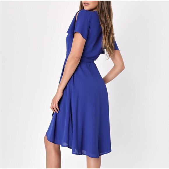 Lulus Rise to the Occasion Royal Blue Wrap Dress Midi Size M - Picture 3 of 9